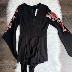 Fashion Nova Black Floral Long Sleeve Romper 70's